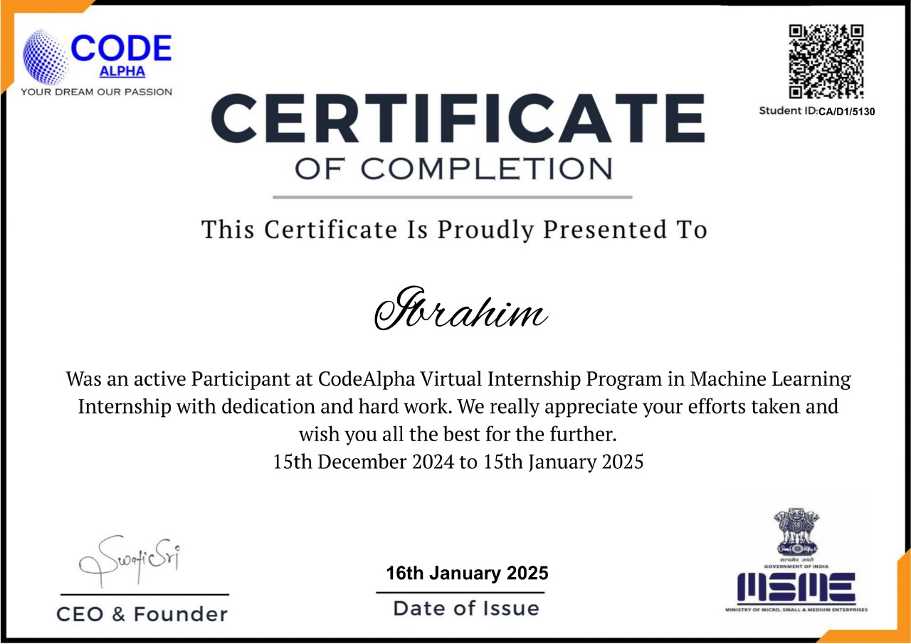 Code Alpha Internship and Certificates - 2